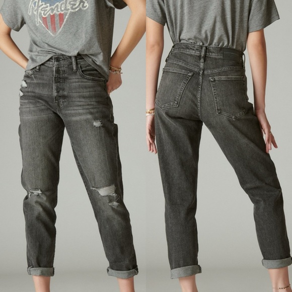 Lucky Brand High Rise Drew Mom Button Fly Jean Fredericksburg Ct Distressed Grey - Picture 2 of 14